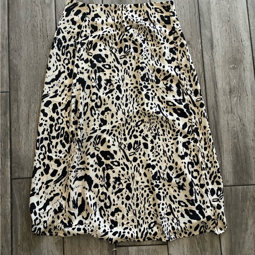 Nasty Gal Black and Cream Animal Print Midi Skirt